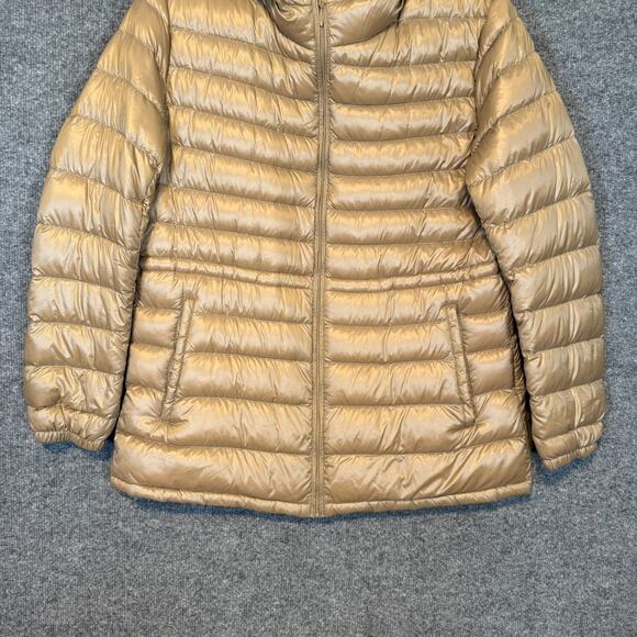 Uniqlo Jacket Womens XL Beige Ultra Light Down Puffer Zip Hooded Cinched - Picture 3 of 11